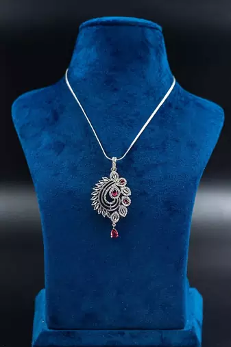 Diamond pendant set, cz pendant with chain and earrings replica american diamond partywear prom jewelry