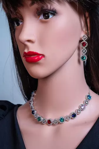 Diamond jewellery cubic zirconia necklace set bridal wedding indian single line necklace