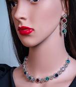 Diamond jewellery cubic zirconia necklace set bridal wedding indian single line necklace