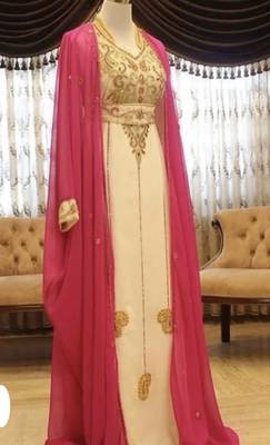 Pink & White Handcrafted Zari work Stitched Dress Georgette Kaftan Party Wear Wedding Dresses 1