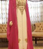 Pink & White Handcrafted Zari work Stitched Dress Georgette Kaftan Party Wear Wedding Dresses
