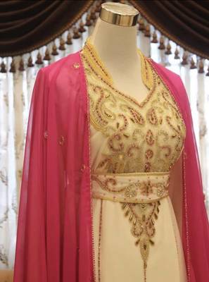 Pink & White Handcrafted Zari work Stitched Dress Georgette Kaftan Party Wear Wedding Dresses 2