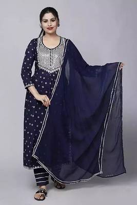 Women's Embroidery Nayra Cut Kurti With pent and Dupatta Set  1