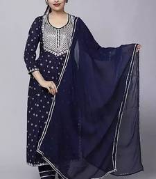 Women's Embroidery Nayra Cut Kurti With pent and Dupatta Set 