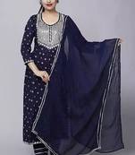 Women's Embroidery Nayra Cut Kurti With pent and Dupatta Set 