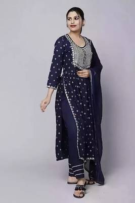 Women's Embroidery Nayra Cut Kurti With pent and Dupatta Set  3