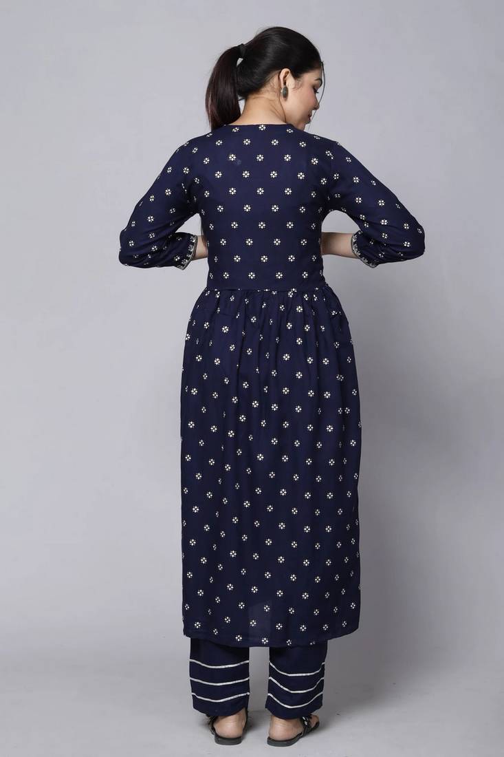 Women's Embroidery Nayra Cut Kurti With pent and Dupatta Set 