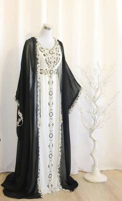 Grand Black & White Layered Kaftan with Silver Zari Work | Luxury Event Dress 1