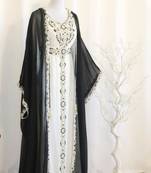 Grand Black & White Layered Kaftan with Silver Zari Work | Luxury Event Dress