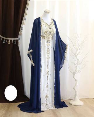Blue and White Georgette Zari Work Kaftan 1