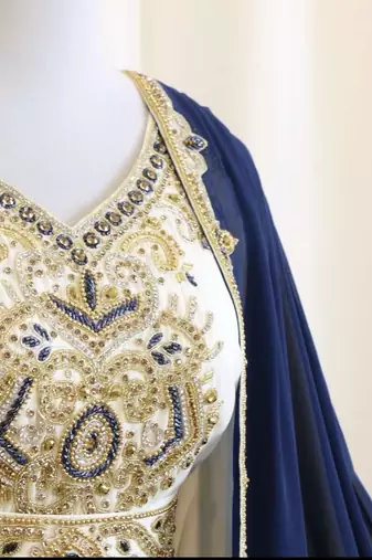 Blue and White Georgette Zari Work Kaftan