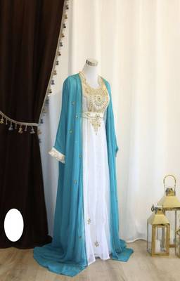 Sky-Blue & White Handcrafted Zari work Stitched Dress Georgette Kaftan Party Wear Wedding Dresses	 1