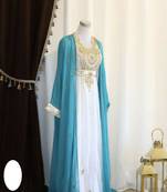 Sky-Blue & White Handcrafted Zari work Stitched Dress Georgette Kaftan Party Wear Wedding Dresses	