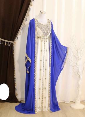 Royal-Blue & White Handcrafted Zari work Stitched Dress Georgette Kaftan Party Wear Wedding Dresses 1