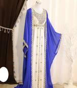 Royal-Blue & White Handcrafted Zari work Stitched Dress Georgette Kaftan Party Wear Wedding Dresses