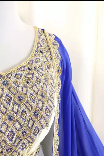 Royal-Blue & White Handcrafted Zari work Stitched Dress Georgette Kaftan Party Wear Wedding Dresses