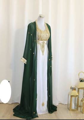Green & White Handcrafted Zari work Stitched Dress Georgette Kaftan Party Wear Wedding Dresses 1