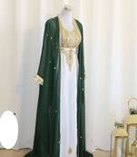 Green & White Handcrafted Zari work Stitched Dress Georgette Kaftan Party Wear Wedding Dresses