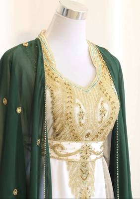 Green & White Handcrafted Zari work Stitched Dress Georgette Kaftan Party Wear Wedding Dresses 2