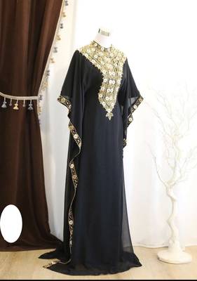 Black Handcrafted Zari work Stitched Dress Georgette Kaftan Party Wear Wedding Dresses 1