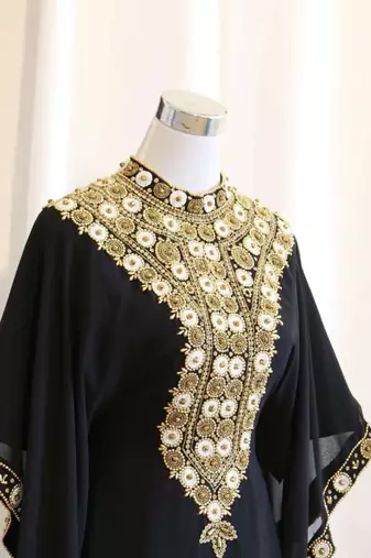 Black Handcrafted Zari work Stitched Dress Georgette Kaftan Party Wear Wedding Dresses