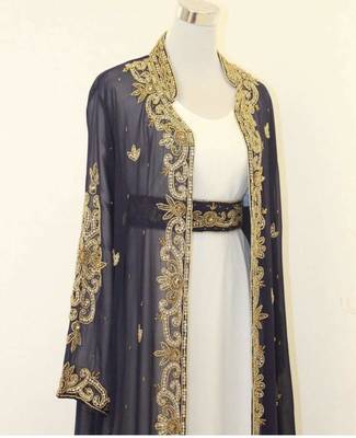 Nany-Blue & White Handcrafted Zari work Stitched Dress Georgette Kaftan Party Wear Wedding Dresses 2