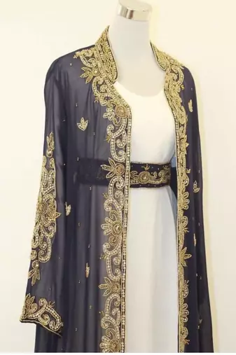 Nany-Blue & White Handcrafted Zari work Stitched Dress Georgette Kaftan Party Wear Wedding Dresses