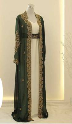Green and White Georgette Zari Work Kaftan 1