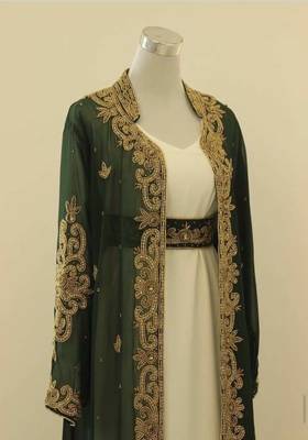 Green and White Georgette Zari Work Kaftan 2