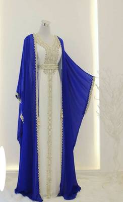 Royal-Blue & White Handcrafted Zari work Stitched Dress Georgette Kaftan Party Wear Wedding Dresses 1