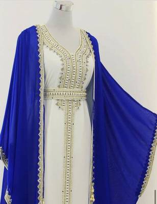 Royal-Blue & White Handcrafted Zari work Stitched Dress Georgette Kaftan Party Wear Wedding Dresses 2