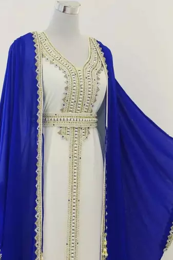 Royal-Blue & White Handcrafted Zari work Stitched Dress Georgette Kaftan Party Wear Wedding Dresses