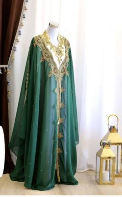 Green & White Handcrafted Zari work Stitched Dress Georgette Kaftan Party Wear Wedding Dresses 1