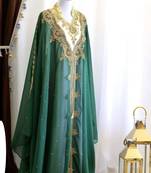 Green & White Handcrafted Zari work Stitched Dress Georgette Kaftan Party Wear Wedding Dresses