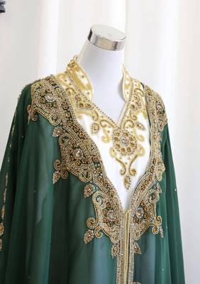 Green & White Handcrafted Zari work Stitched Dress Georgette Kaftan Party Wear Wedding Dresses 2