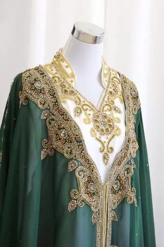 Green & White Handcrafted Zari work Stitched Dress Georgette Kaftan Party Wear Wedding Dresses