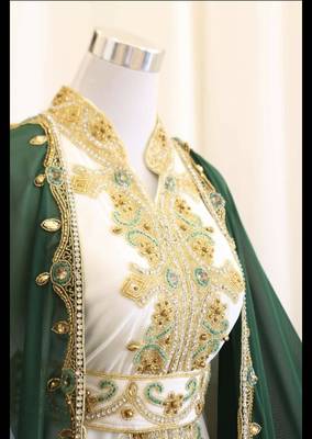 Green & White Handcrafted Zari work Stitched Dress Georgette Kaftan Party Wear Wedding Dresses 2