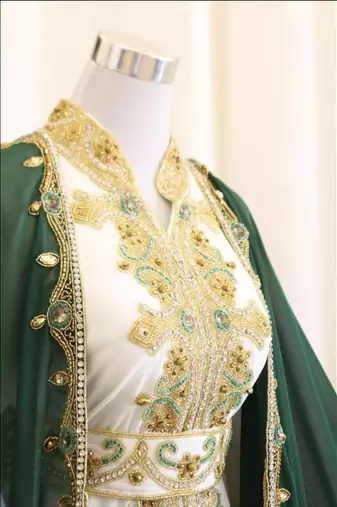 Green & White Handcrafted Zari work Stitched Dress Georgette Kaftan Party Wear Wedding Dresses