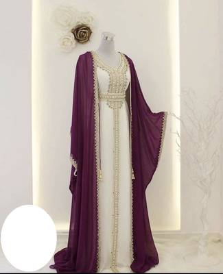 Purple and White Kaftan In Georgette and Zari Work 1
