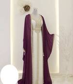 Purple and White Kaftan In Georgette and Zari Work