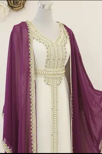 Purple and White Kaftan In Georgette and Zari Work