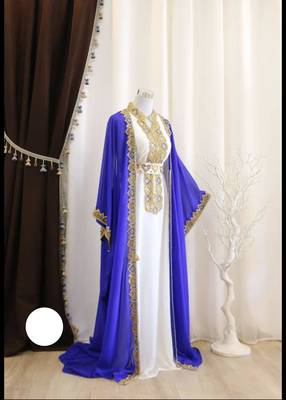 Royal-Blue & White Handcrafted Zari work Stitched Dress Georgette Kaftan Party Wear Wedding Dresses 1