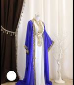 Royal-Blue & White Handcrafted Zari work Stitched Dress Georgette Kaftan Party Wear Wedding Dresses