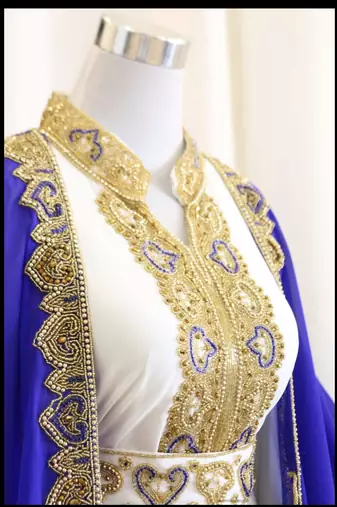 Royal-Blue & White Handcrafted Zari work Stitched Dress Georgette Kaftan Party Wear Wedding Dresses
