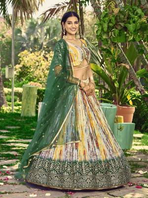 GREEN & MULTICOLOR ZARI & SEQUINS EMBROIDERED WITH DIGITAL PRINT CHINON FABRIC PARTY WEAR FESTIVAL SEMI STITCHED CHOLI 4