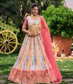 PINK & MULTICOLOR ZARI & SEQUINS EMBROIDERED WITH DIGITAL PRINT CHINON FABRIC PARTY WEAR FESTIVAL SEMI STITCHED CHOLI