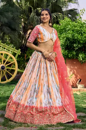 PINK & MULTICOLOR ZARI & SEQUINS EMBROIDERED WITH DIGITAL PRINT CHINON FABRIC PARTY WEAR FESTIVAL SEMI STITCHED CHOLI