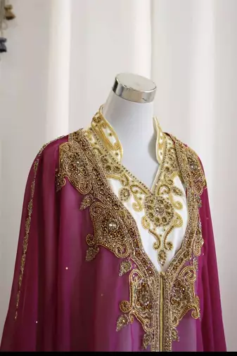 Purple and White Georgette Zari Work Kaftan 