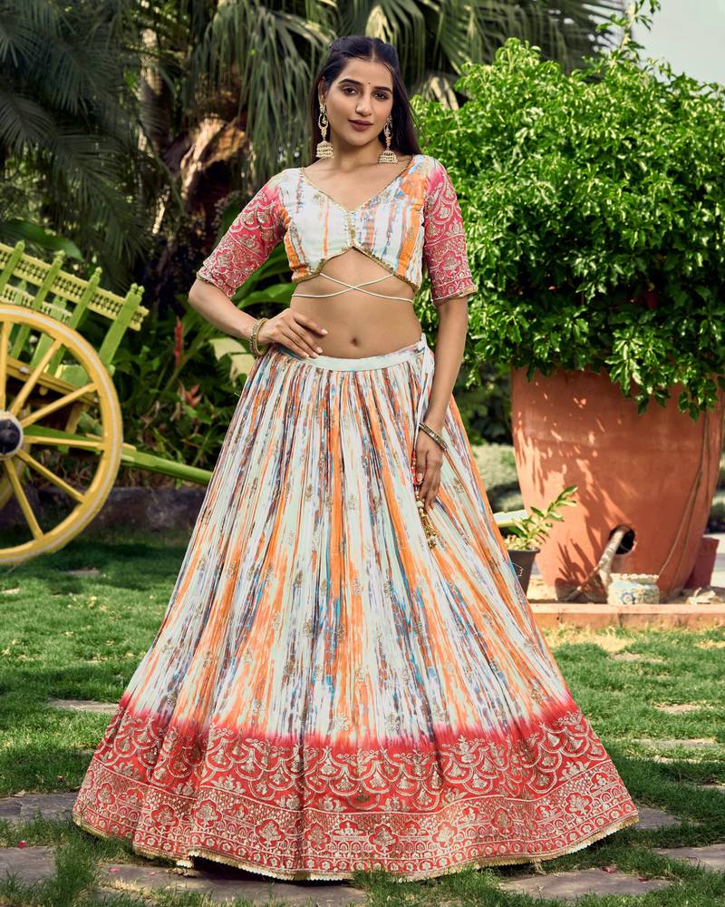 PINK & MULTICOLOR ZARI & SEQUINS EMBROIDERED WITH DIGITAL PRINT CHINON FABRIC PARTY WEAR FESTIVAL SEMI STITCHED CHOLI