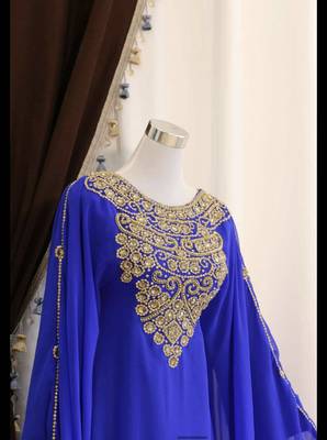 Royal-Blue Handcrafted Zari work Stitched Dress Georgette Kaftan Party Wear Wedding Dresses 2